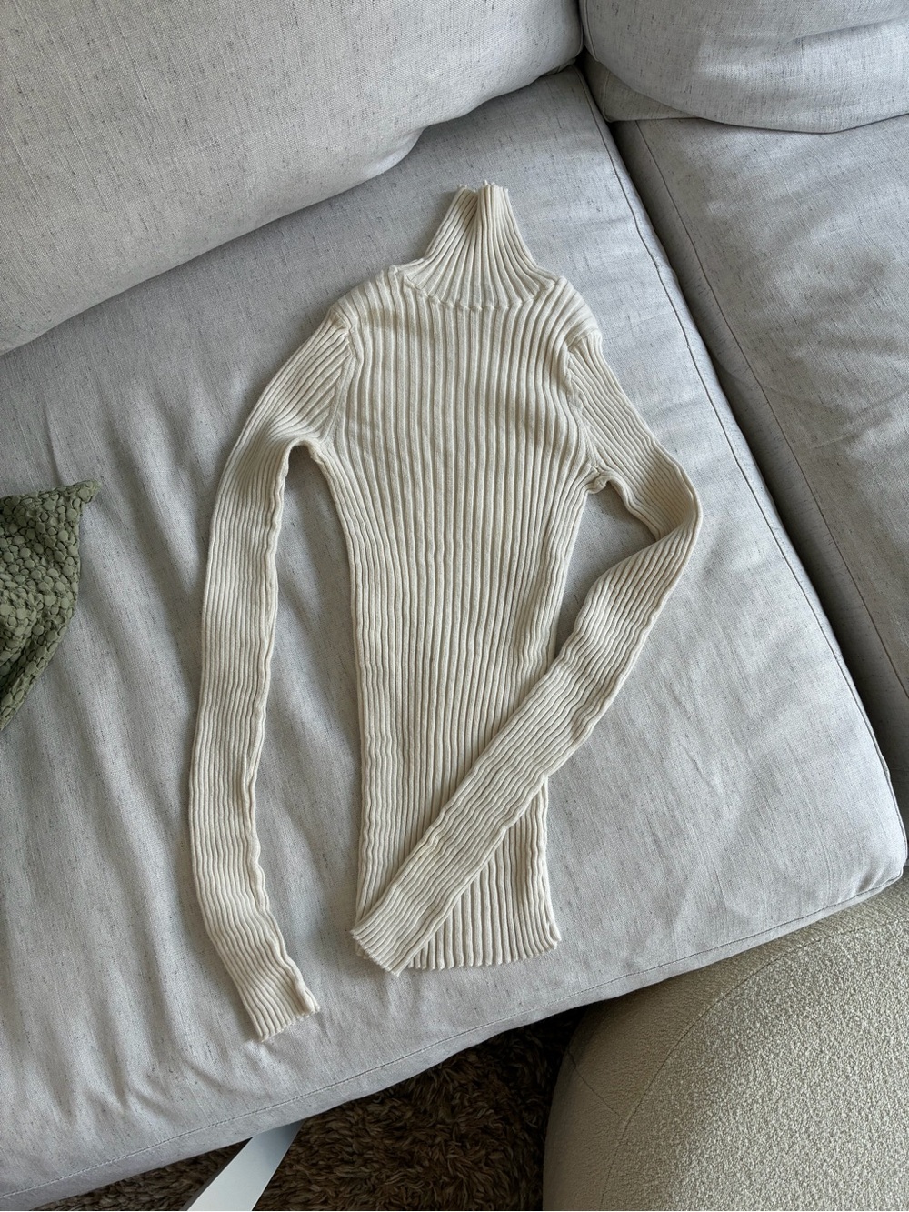 Anine Bing Cream Ribbed Turtleneck Sweater
